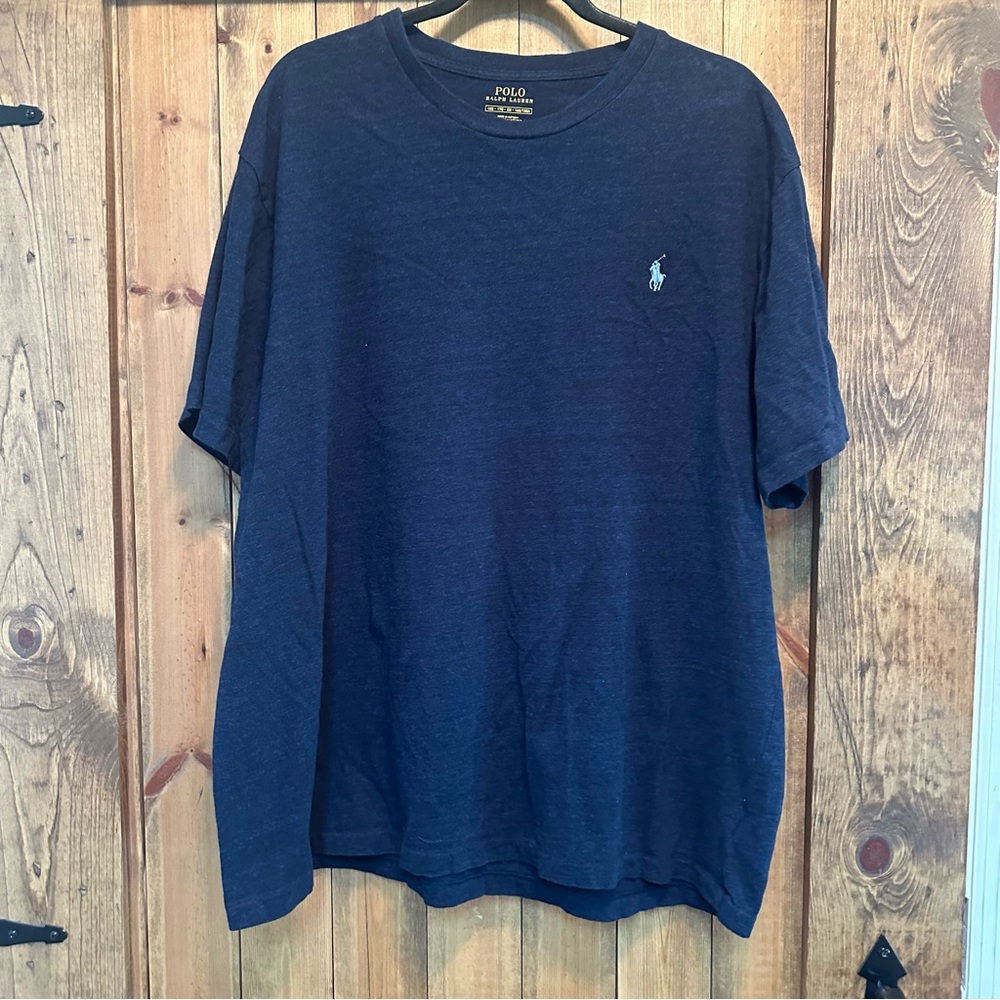 Polo Ralph Lauren heathered navy tee with light blue horse. EUC Size 1X Big